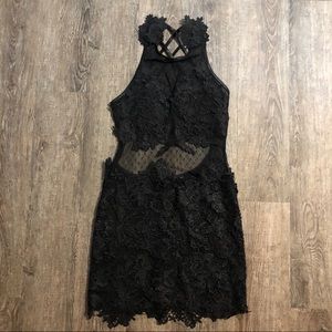 Sexy lacy little black backless dress
